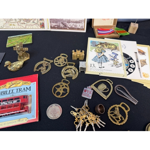 295 - Good Lot of Smalls and Curios to include Stamps, Brass Ornaments, Second World War Defence Medal & W... 