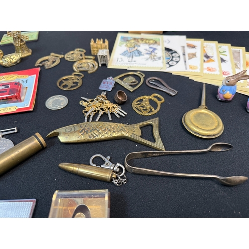 295 - Good Lot of Smalls and Curios to include Stamps, Brass Ornaments, Second World War Defence Medal & W... 