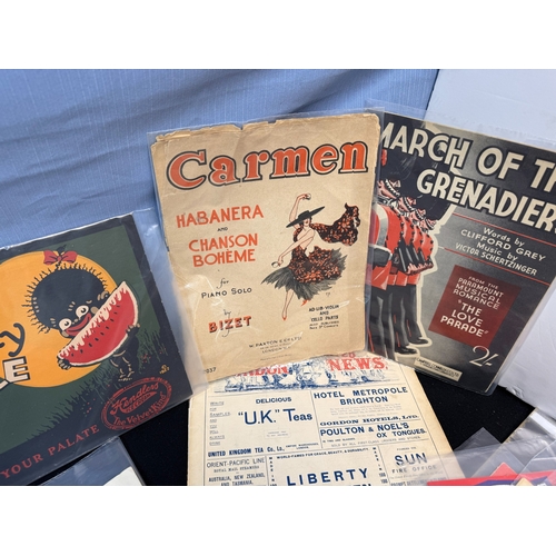 599 - Mixed Ephemera Lot to include Sheet Music, Hendlers Ice Cream Picaninny Freeze Ice Cream Advertising... 