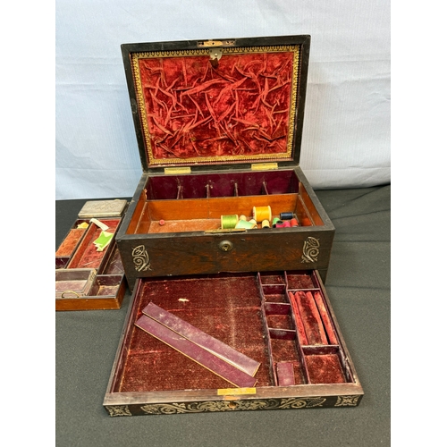 664 - 19th Century Mother of Pearl inlaid fitted vanity box, containing a white metal lidded box and cellu... 