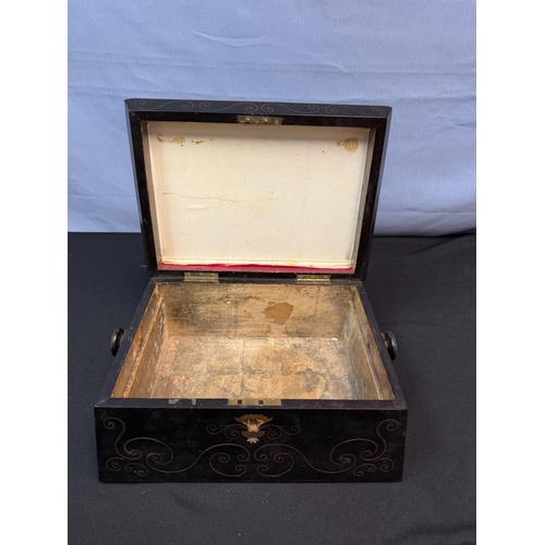 665 - 19th Century Ebony Veneered Sewing Box with Mother of Pearl inlay