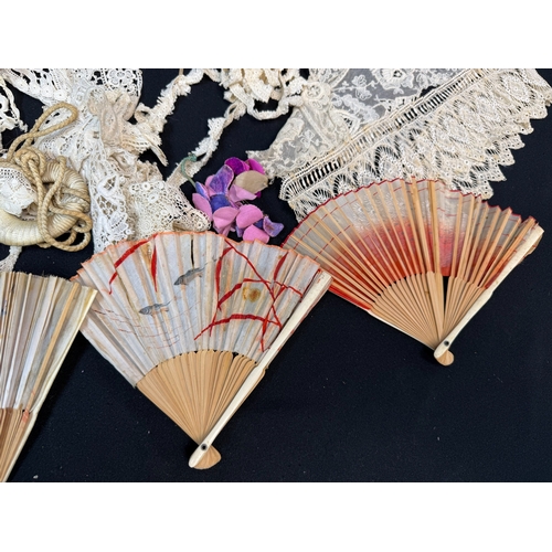 669 - Collection of Antique Lace, Fans etc