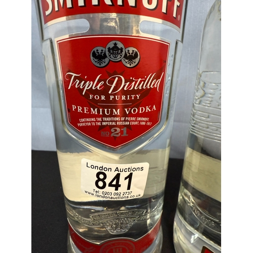 841 - Two 1 Litre Bottles of Smirnoff Vodka