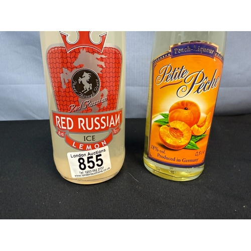 855 - 70cl Bottle of Red Russian together with a Bottle of Petite Peach