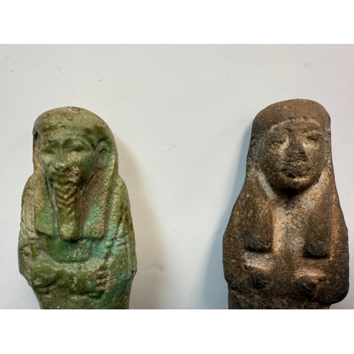 884 - Egyptian Blue Glazed Faience Shabti (11cm) plus another 12cm Example