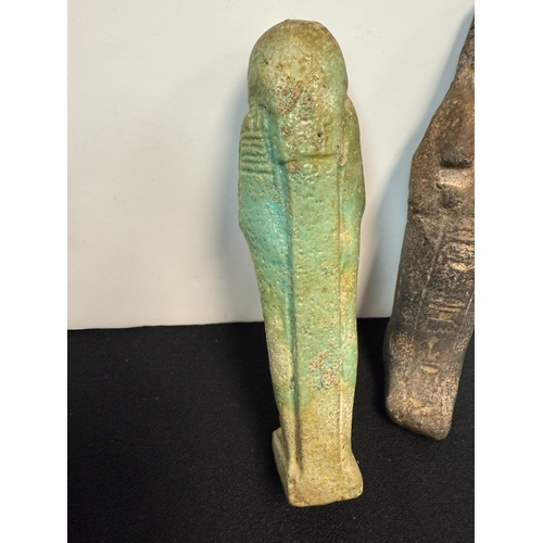 884 - Egyptian Blue Glazed Faience Shabti (11cm) plus another 12cm Example