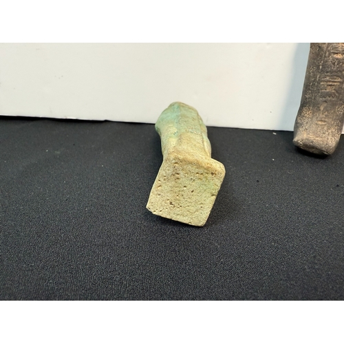 884 - Egyptian Blue Glazed Faience Shabti (11cm) plus another 12cm Example