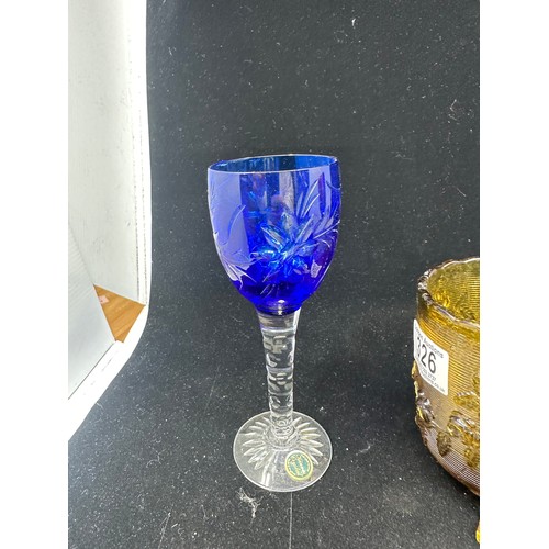 326 - Pair of Kinver Coloured Crystal Wine Glasses and a Vintage Glass Vase