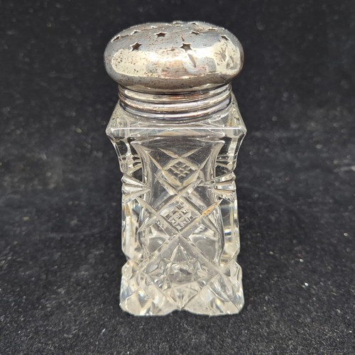 809 - Silver Topped Scent Bottle, Silver Topped Sugar Sifter and a Pair of Hallmarked Sugar Tongs