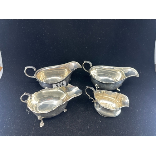 318 - Lot of Four Hallmarked Silver Sauce Boats, Milk Jugs etc (480g) including a pair by Zachariah Barrac... 