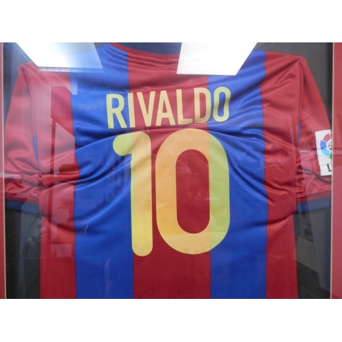 550 - Rivaldo Signed FC Barcelona Shirt in Display Frame