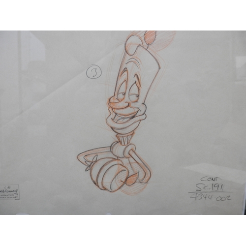 554 - Belle's Magical World (1998) Original Production Drawing of Lumiere in Display Frame with Disney Cer... 