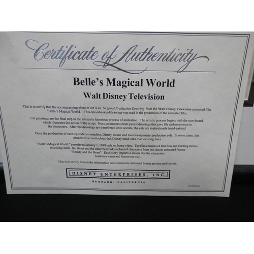 554 - Belle's Magical World (1998) Original Production Drawing of Lumiere in Display Frame with Disney Cer... 