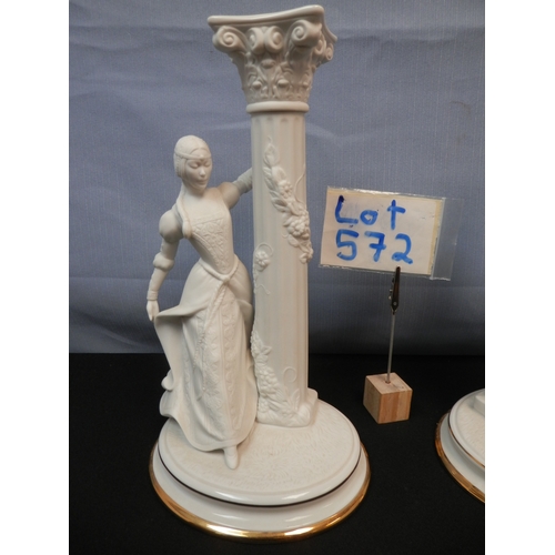 572 - The Romeo and Juliet Porcelain Candlesticks by The Franklin Mint