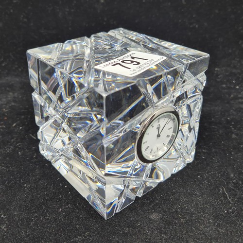 791 - Jasper Conran for Waterford Crystal Clock together with a Royal Doulton Saturn Crystal Cube Clock & ... 