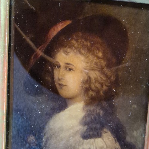 867 - Antique Gilt Framed Reverse Glass Painting of a Lady (19x17cm incl. frame) Signed Johannes Kleinschm... 