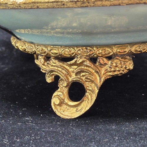 878 - 19th Century Chinese Famille Rose Celadon Bowl in Gilt Bronze Mount with square panel character mark... 