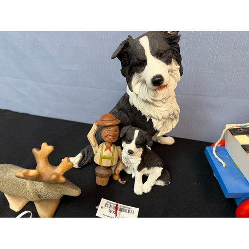 684 - Mixed Lot to contain Vintage Christmas Toys, Border Collie Statue and others