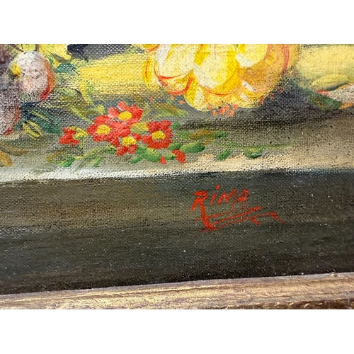 860 - Norman Henry FRENCH (1906-1984) Mid Century Oil on Board Framed Painting of Flowers Signed “Rima”