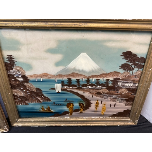 944 - Pair of Early 20th Century Chinese Export Reverse Glass Paintings (Framed 70cm x 53cm)