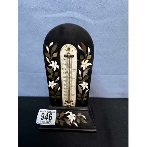 946 - 19th Century Inlaid Floral Thermometer: H Grant Torquay (18cm)