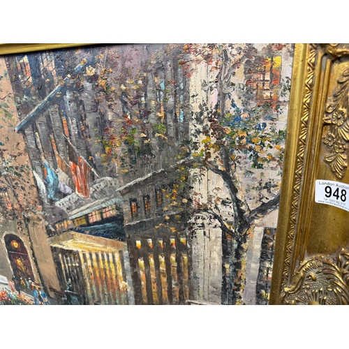 948 - Gilt Framed Parisian Scene, Oil on Canvas Signed E Cooper 95cm x 60cm