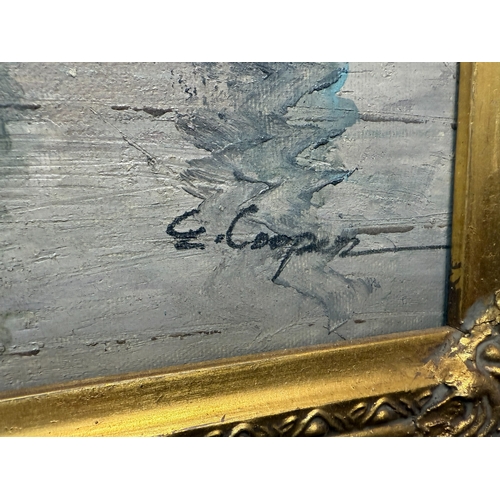 948 - Gilt Framed Parisian Scene, Oil on Canvas Signed E Cooper 95cm x 60cm