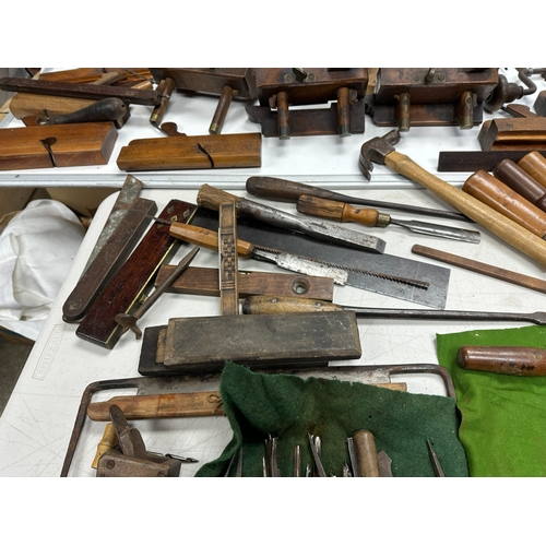 783 - Old Wooden Trunk containing a large quantity of tools, including planes, chisels etc