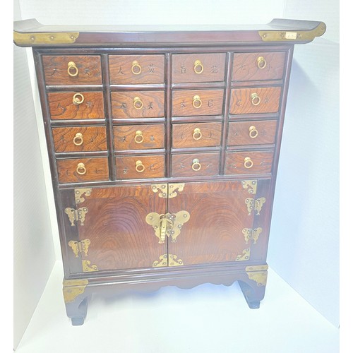 8 - Vintage Chinese Brass Mounted Apothecary / Medicine Cabinet - complete with fish lock and key