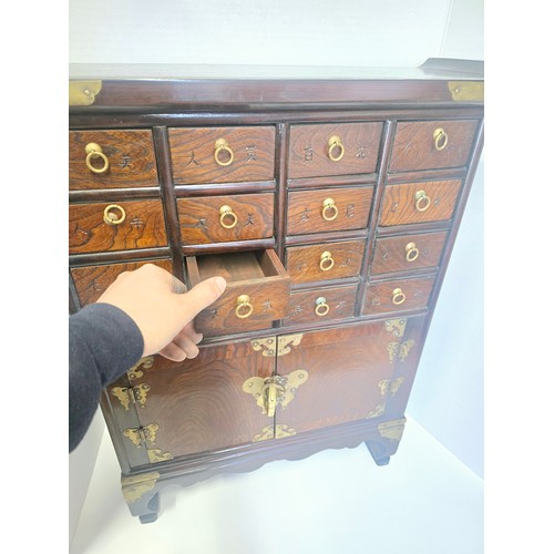 8 - Vintage Chinese Brass Mounted Apothecary / Medicine Cabinet - complete with fish lock and key