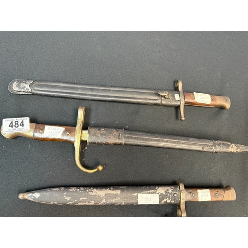 484 - A Group of Bayonets: A Turkish 1887 Pattern Mauser Bayonet, an Italian M1891 Carcano Bayonet, Italia... 