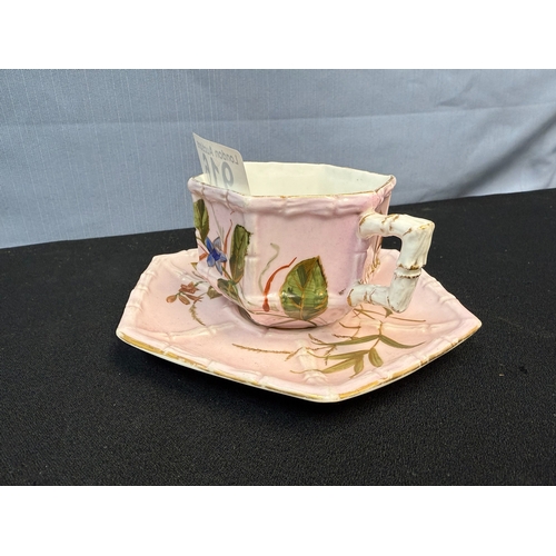 916 - EJD Bodley 19th Century Hexagonal Cup and Saucer, Hand Decorated with Makers Mark to Base