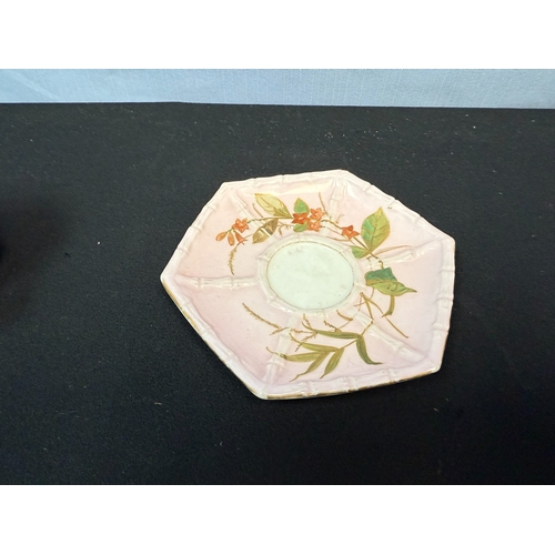 916 - EJD Bodley 19th Century Hexagonal Cup and Saucer, Hand Decorated with Makers Mark to Base