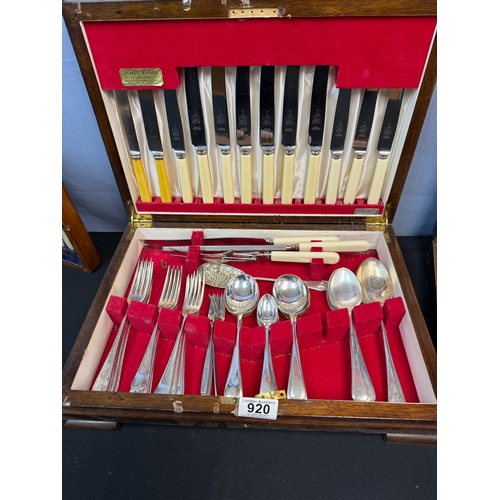 920 - Silver Collared Mother of Pearly Handled Fish Cutlery Set in Original Wooden Box plus Two Other Silv... 