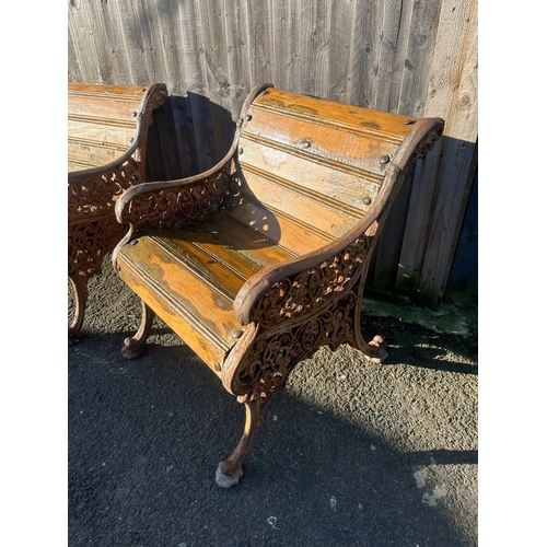 648Q - 19th Century Slatted Park Bench, Cast Iron ends, along with Two matching Chairs