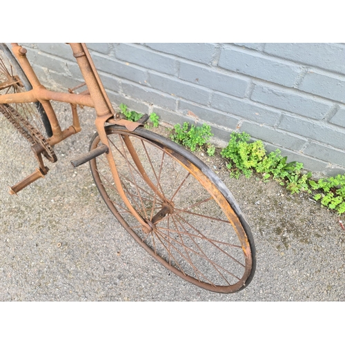 1B - An Antique French Juvenile Cross Frame Bicycle. Solid Tyres, Wheel Size 10 Inch