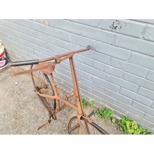 1B - An Antique French Juvenile Cross Frame Bicycle. Solid Tyres, Wheel Size 10 Inch