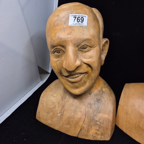 769 - Pair of Carved Wooden Busts (both approx 30cm tall)