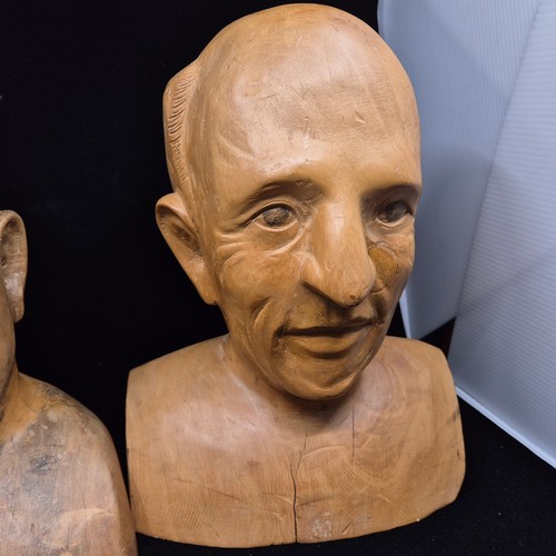 769 - Pair of Carved Wooden Busts (both approx 30cm tall)