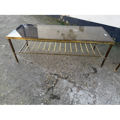 632 - A Mid Century Pair of Brass & Glass Coffee Tables