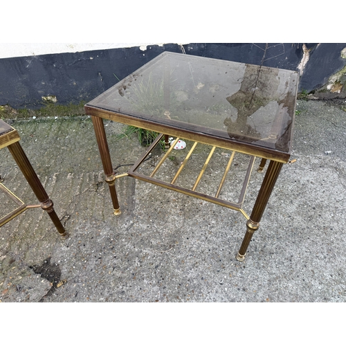 632 - A Mid Century Pair of Brass & Glass Coffee Tables