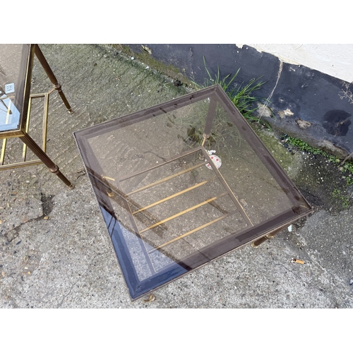 632 - A Mid Century Pair of Brass & Glass Coffee Tables