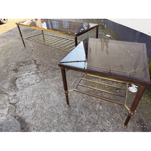 632 - A Mid Century Pair of Brass & Glass Coffee Tables