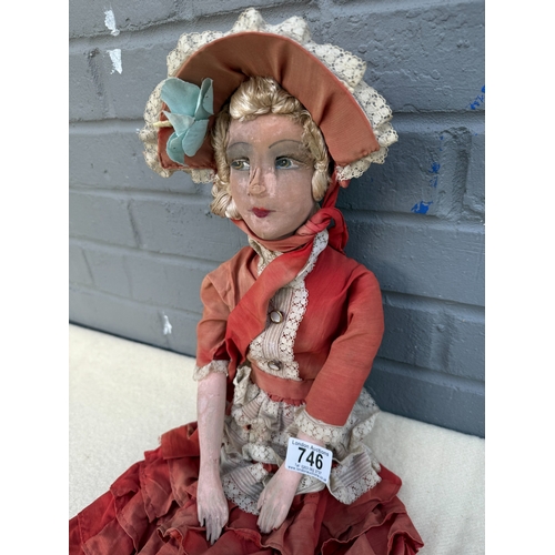 746 - Antique Boudoir Doll in Red Dress