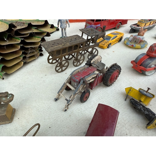 761 - Collection of Vintage Toys including Lead Animals, Dinky & Corgi, Marx Tinplate Speedway Set, Meccan... 