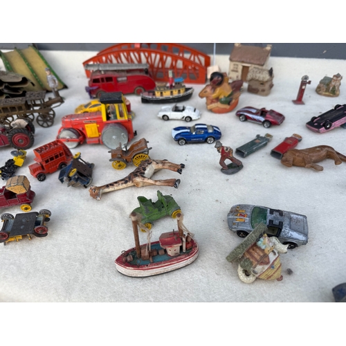 761 - Collection of Vintage Toys including Lead Animals, Dinky & Corgi, Marx Tinplate Speedway Set, Meccan... 