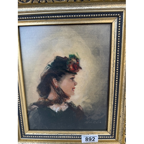 892 - William Henry Barribal,
British 1874-1952, Framed & Signed Oil on Board of a Lady 19cm x 24cm