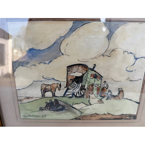 893 - Framed Reginald Frank Knowles Drewe Watercolor Painting of a Gipsy Scene & Another Equine Print