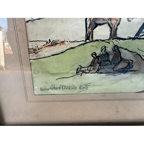 893 - Framed Reginald Frank Knowles Drewe Watercolor Painting of a Gipsy Scene & Another Equine Print