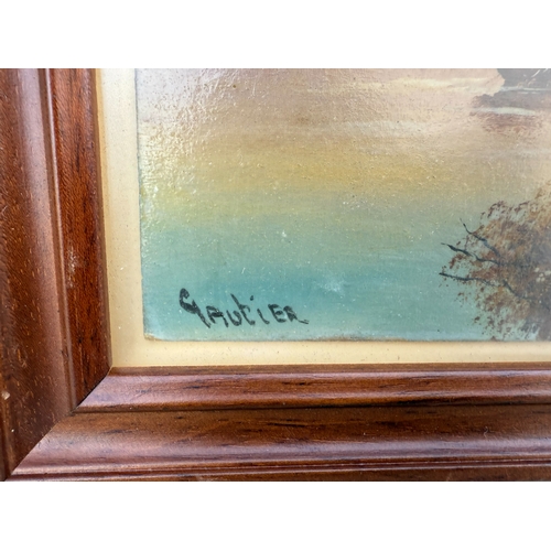 895 - Framed Oil on Board Scene Signed Gautier (28cm x 22cm)